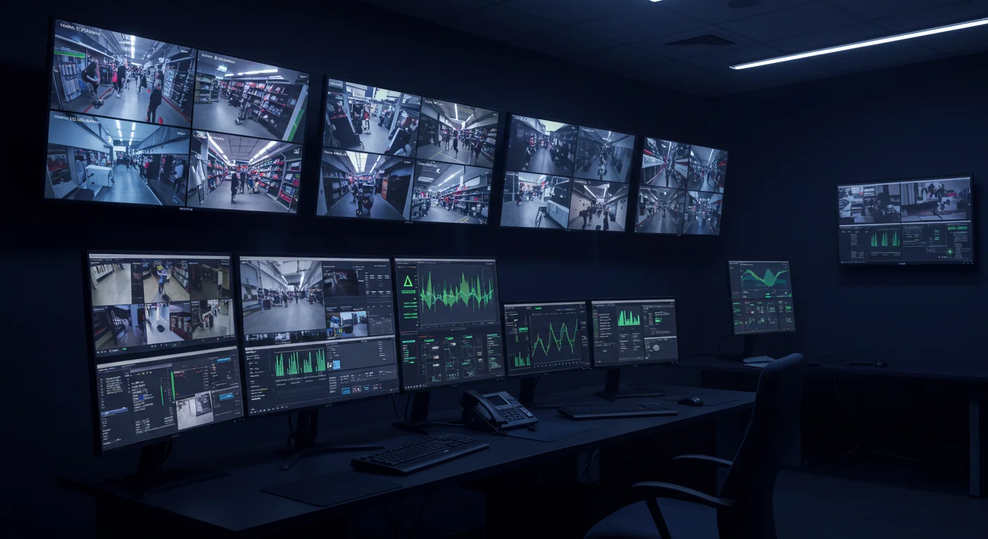 Security operations center monitoring retail AI alerts in real time